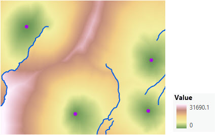 Map of accumulative cost distance with a vertical factor added Map of accumulative cost distance with a vertical factor added